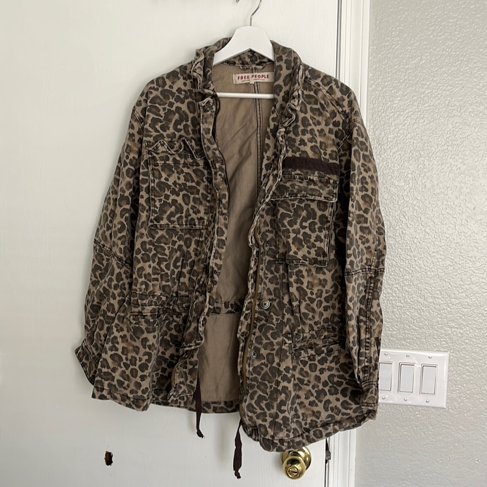 Free People Seize The Day Leopard Print Utility Jacket size S